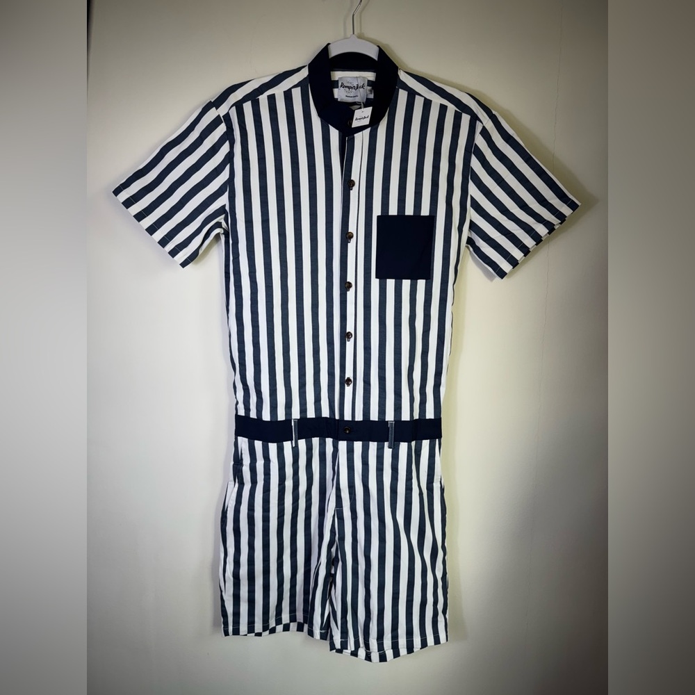 NWT Men’s RomperJack The Hampton Striped Navy and White Romper Size Small - Picture 4 of 12